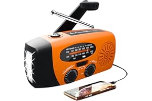 GEEVORKS Wind up Solar Radio battery, torch, hand crank solar power radio AM/FM/NOAA, with Solar Charging & Hand Crank & 1200mAh Battery Operated LED Flashlight Cell Charger Reading Lamp Yellow (Orange)