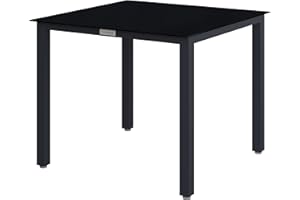 CASARIA® Bern Aluminium 4 Person 87cm Square Garden Table Height Adjustable Feet 5mm Safety Glass Top Anthracite Black