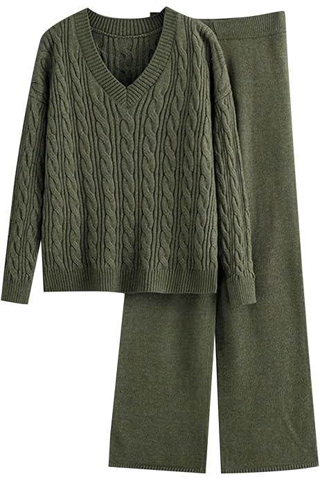 Tuta Elegante Donna In Due Pezzi – Top Maniche Lunghe E Pantaloni A Gamba Larga, Set Comodo Per Casa E Inverno