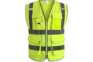 XIAKE 9 Pockets Class 2 High Visibility Reflective Safety Vest Men Women Waistcoat Construction Vest Zipper Front