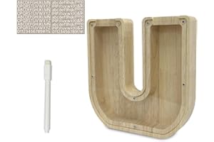 Meloditrunk U Buchstaben Spardose Kinder, Personalisierte A-Z Sparschwein Durchsichtig Holz Spardose, Münze Bank Münze Geld Bank für Erwachsene Kinde, Geschenke für Geburtstag, und Weihnachten