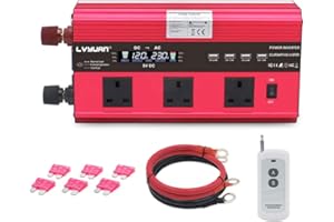 Cantonape Power Inverter 2500W 12V to 230V 240V DC to AC Car Converter with LCD Display, Remote Controller 3 x UK Outlets and 4 x 3.1A USB Car Adapter for Car Truck Boat RV Solar System