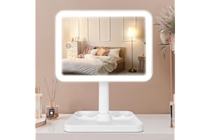 FASCINATE Rechargeable Makeup Vanity Mirror with Lights, Light Up Vanity Mirror for Dressing Table Bathroom Desk, Dimming Touch Sensor Portable Travel Mirror (L3C_White)