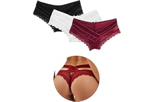 ohmydear Seksowne stringi stringi damskie seksowne szykowne koronkowe stringi figi damskie skrzyżowane wydrążone bawełniane krocze XS-4XL przezroczyste majtki stringi i stringi bielizna majtki