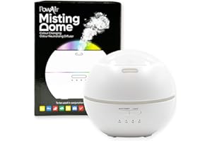 PowAir Misting Dome Odour Neutraliser - White - Built in Colour Changing LED Lighting, Remove Household Odours. Timed Odour Control