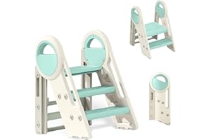 SHEEPPING Sgabello per bambini, 2-3 gradini livelli regolabile in altezza, pieghevole, per bagno, cameretta dei bambini, cucina (blu + bianco)