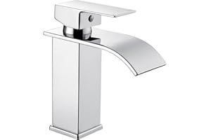 Peppermint Basin Taps Mixers Waterfall Bathroom Sink Mixer Tap Mono Square Stainless Steel Monobloc 1 Hole with G1/2'' Hoses Modern Cloakroom Taps Chrome Single Lever