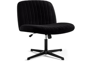 IWMH Armless Office Chair Desk Chair No Wheels,Velvet Fabric Cross-Legged Office Chair,Height Adjustable Swivel Computer Chair,Mid-Back Vanity Chair with Wide Seat for Office、Bedroom (Black)