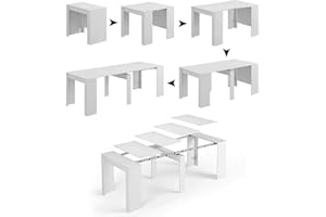 Dmora - Consolle Compton, Tavolo da pranzo allungabile, Tavolo con Allunghe Multiuso Estensibile Fino a 10 posti, 51/237x90h78 cm, Bianco Lucido
