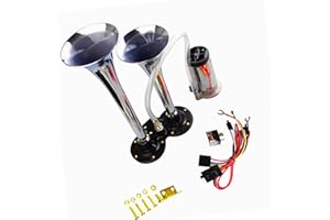 YIYDA Bocina de aire para camión Car Horn 150dB bocina de aire para automóvil cromo zinc doble trompeta bocina plateada con compresor bocina para automóvil Air Horn para 12V barco camión tren etc