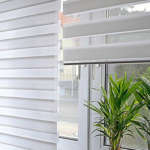 Kinlo® 90×150 cm Duo-Rollo Doppelrollo für Fenster und Türen Easyfix Klemmfix mit Klemmträgern ohne Bohren ,weiß – inkl. Zubehör - 4