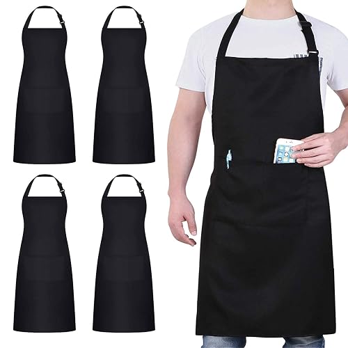 atopo Kochschürze schwarz, 4er-Set, 2 Taschen