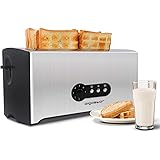 Aigostar 4-Slice 1600W Toaster, Extra Wide & Long Slots, High-Lift, Removable Crumb Tray, 7 Browning Settings, Stainless Stee