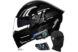 ACLFFSHOP Bluetooth Modulable Casque Moto Homologué ECE, Flip Up Casque Adulte Moto avec Double Visière pour Anti-Collision Casque Scooter Casque Integral Modulable pour Homme Femme M~XXL