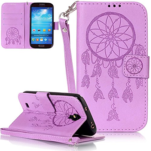 Nnopbeclik Hlle Fr Samsung Galaxy S4 I9500, Flip Leder Tasche Handyhlle Fr Samsung Galaxy S4 I9500, Drucken Blume Muster Folio PU Leather Wallet Blume Case mit Karte Halter-Magnetverschlu-Klappbar Stand Handytasche Multi Stil Muster Schutz Kristall Glitzer Bookstyle Etui Echt Strass Brieftasche Stofest Schale Pour Samsung Galaxy S4 I9500 5.0 Zoll [Traum Netz,Lila]