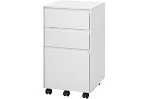 WOLTU Cassettiera da Ufficio, Cassettiera Portadocumenti a 3 Cassetti, Mobiletto Portaoggetti con Ruote per Studio, Camera da Letto, in Legno,Bianco e Nero, 40x40x71.5cm, ASK01ws