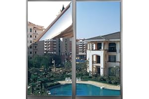 GJIE One Way Window Film Sun Blocker UV Window Film Blackout Window Tint Film Mirror Effect Film Conservatory Roof Covering Solar Film Static Cling (Blue Silver, 60x400 cm)