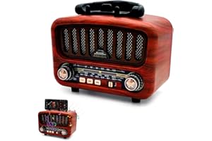 RUIOOMEEP Retro Radio with Bluetooth 5.0, AM/FM/SW Retro, Nostalgia Small, Suitcase Radio, Kitchen Radio with Large 5W Speaker, Supports USB/TF/TWS Function, Simple Radio for Seniors (Red)