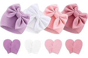 DRESHOW Sombreros y Manoplas para Bebé Recién Algodón Gorritos y Guantes para Niñas Niños 0-6 Meses