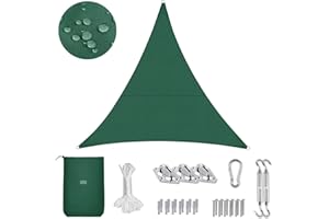 Sekey Sonnensegel Wasserdicht 3x3x3m Dreieckig mit Edelstahl Befestigungs Kit PES Polyester, Sonnenschutz 95% UV Schutz Windschutz Reißfest Wetterfest, für Balkon Garten, Grün