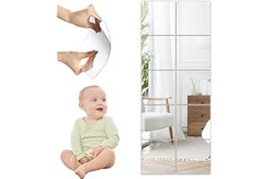 AILELAN Mirror Tiles Self Adhesive, 10 Pack Acrylic Wall Mirror Stickers 20x20cm, Self Adhesive Mirror Wall Stickers, Frameless Wall Mirrors for Bedrooms, Bathroom, Living Room, Gym, Hallway Decoration