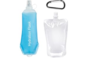 MEMOFYND 1 bottiglia d'acqua pieghevole con 1 sacchetto per bevande con apertura dritta e 1 moschettone, bottiglia per acqua piatta, bottiglia per acqua morbida, sacchetto per bevande, sacchetto per l'acqua