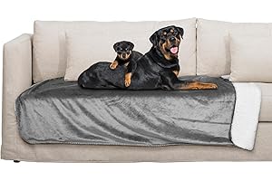 furrybaby Waterproof Dog Blanket, Fluffy Pee Proof pet Blanket for Couch Bed Protection Washable Reversible Pet Fleece Sherpa Throw Blanket Furniture Protector Grey(76×127cm)
