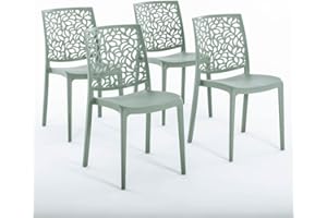 SIEDITI FUORI E DENTRO Sillas de resina moderna apilables de polipropileno con fibra de vidrio, para interior, cocina o comedor, exterior y jardín, sillas de restaurante y contract - Anna (4 Sillas, Verde salvia)