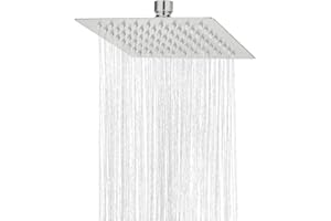 COMVIDA Alcachofa de Ducha Rociador de Ducha Cuadrado 8 Pulgadas Cabezal de Ducha Ultra-Delgado de Acero Inoxidable Lluvia de Alta Presión con Jets de Silicona Anticalcáreo,Cepillado,CV-50018-2