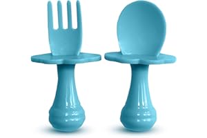 BABY SPOON &FORK Cuillère bébé - Fourchette bébé - Cuillère et Fourchette pour bébé,Multicolores, Ensemble de couverts pour encourager votre bébé à manger de manière indépendante, sans BPA (Lot de 1, Bleu)