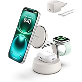 Belkin UltraCharge Pro MagSafe Uyumlu 3&rsquo;&uuml; 1 Arada Qi2 25W Kablosuz Şarj Cihazı, iPhone 17, Apple Watch, AirPods, Pixelsnap, S