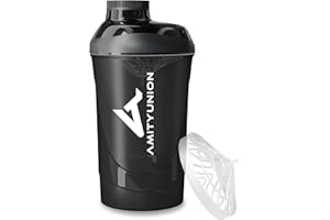 AMITYUNION Shaker per proteine ​​- L'ORIGINALE Senza BPA con setaccio, scala per frullati di siero di latte cremosi, tazze Gym Deluxe per isolati e concentrati sportivi, (Fumo nero)