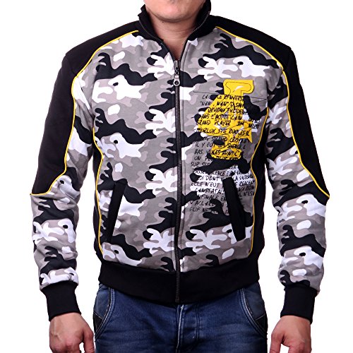 Herren Camouflage Design geftterte Jacke aus 100% Baumwolle (M-Slim, Grau Camouflage)