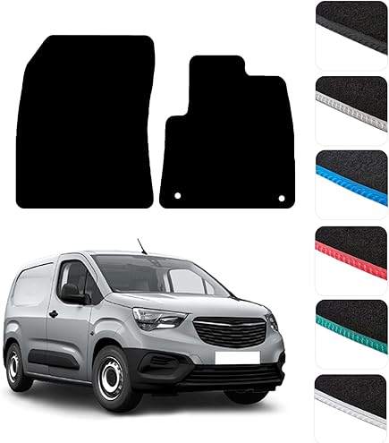 FSW - Tailored Van Mats - Combo 2012-2018 And Doblo 2012-2018 - Black Carpet - Van, Non Slip Mat, Fitted With Clips, Granulated Backing And Edged With Black Cloth Binding - 2Pc