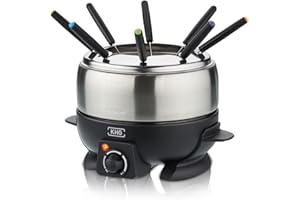 ‎KHG KHG Elektro-Fondue FO-800SE mit Edelstahl-Topf 1,8 L Silber für bis zu 8 Personen, variable Temperatureinstellung, 25x16cm Ideal für Fleisch, Käse oder Schokolade mit 8 Gabeln Spritzschutz 800 W