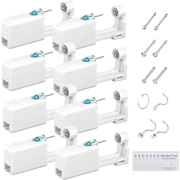 Kit Piercing Naso Fai-Da-Te - Pistola Monouso, Borchie E Anelli 20G In Acciaio Inox 316L, Sterile