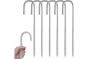 LCWROP Heavy Duty Steel Ground Stakes, J Hooks Anchors Anchorage Stakes Tent Pegs, Garden Stake Pegs – Suitable for Tents, Trampolines, Bouncy, Camping, Football Nets, Football Nets (6)