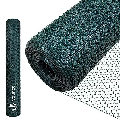 VOUNOT Grillage a Poule en PVC gaine vert 1x25m Maille 13mm hexagonal Triple torsion Clôture Résistant Poulailler Jardin Grillage Pour Élevage Volaille, Filet résistant aux Intempéries