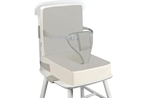 wooshwa Rehausseur Chaise Enfant PU avec Dossier et Sangles de Sécurité Réglables en 3 points, Portable Lavable Antidérapant Coussin Rehausseur De Chaise Bebe Enfant - Gris Clair