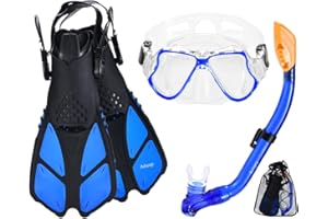 Adicop Maschera Subacquea Con Pinne Bambini Maschera Snorkeling Snorkel Set Bambini da Snorkeling Set bambino Occhialini Snorkeling Maschera e Boccaglio 4-13 Anni(Snorkel+Maschera+Pinne)