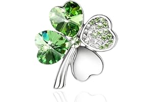VJUYSW Grüne Kristall-Brosche, Vierblättriges Glücksklee-Kristall-Brosche, Kleeblatt-Emaille-Anstecknadeln, St. Patricks Day-Brosche, für Frauen und Mädchen