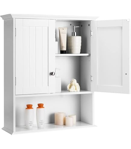 Mobiletto Bagno Sospeso In Legno E Vetro 63x12x48 Cm - Vetrinetta Bianca Salvaspazio Per Detersivi - Foto 5