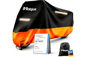 Maizjok® Waterproof Motorcycle Cover, Motorcycle Cover Exterior Interior 210D Polyester Rain and UV Protective Layer for Scooter Motorcycle Street / Scambler / Trail / Cross / Enduro XL (245 x 105 x 125 cm)