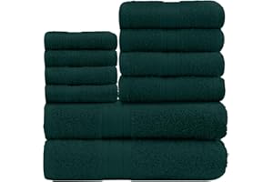 GC GAVENO CAVAILIA 10 Piece Towel Bale Set | Quick Drying Cotton Towel Highly Absorbent 450 GSM Dark Green Towels Set | Bathroom Towels Bale Set 4x Face 4x Hand 2x Bath Towels