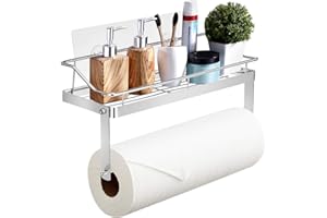 Cozywind Portarrollos de Cocina con Estante para Especias Autoadhesivo Soporte de Pared, Acero Inoxidable