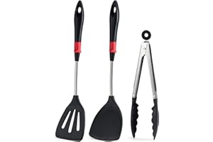 CHEERHOM Spatola in Set 2 Spatole 1 Pinza, in Silicone Resistente al Calore, da Cucina Spatola Antiaderente Resistente al Calore Senza BPA Pentole per Lavastoviglie