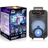 Kablosuz Hoparl&ouml;r 8 in&ccedil; B&uuml;y&uuml;k Boy Bluetooth Speaker Karaoke Mikrofon Işıklı Parti FmRadyo Aux Sd Usb