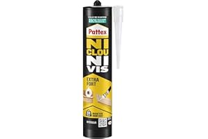 Pattex Ni Clou Ni Vis Extra Fort (cartouche de 380 g) – Colle de fixation à maintien immédiat – Colle rapide pour usage intérieur surpuissante