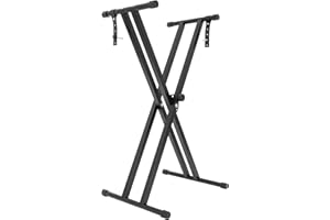 BQKOZFIN Black Adjustable X Keyboard Stand Heavy Duty Universal Classic Music Electronic Piano Stands Dual Braced with Locking Straps by Screw Fixing Cables (7 Position Folding Adjustable Height)