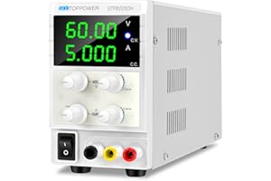 SKY TOPPOWER DC Power Supply Variable 0-60V/0-5A Bench power supply with 4-Digital High Precision used for Lab Teaching, Electronic Repair, DIY,E-bike,Motor and Plating